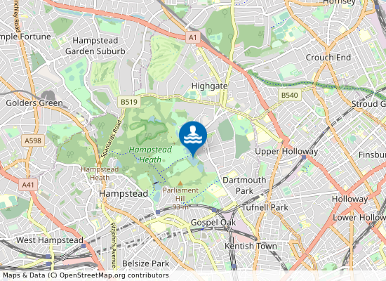 Hampstead Heath (Mens Pond) on the map