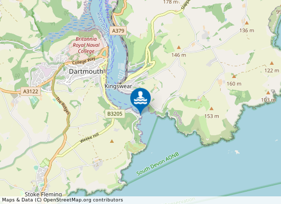 Dartmouth Castle and Sugary Cove on the map